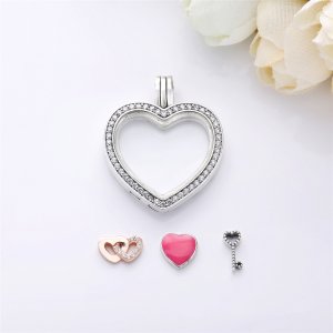 Sparkling PANDORA Heart Floating Locket Pendant Charm