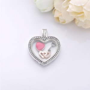 Sparkling PANDORA Heart Floating Locket Pendant Charm