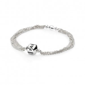 Silver bracelet, multi chain, 1 clip - PANDORA