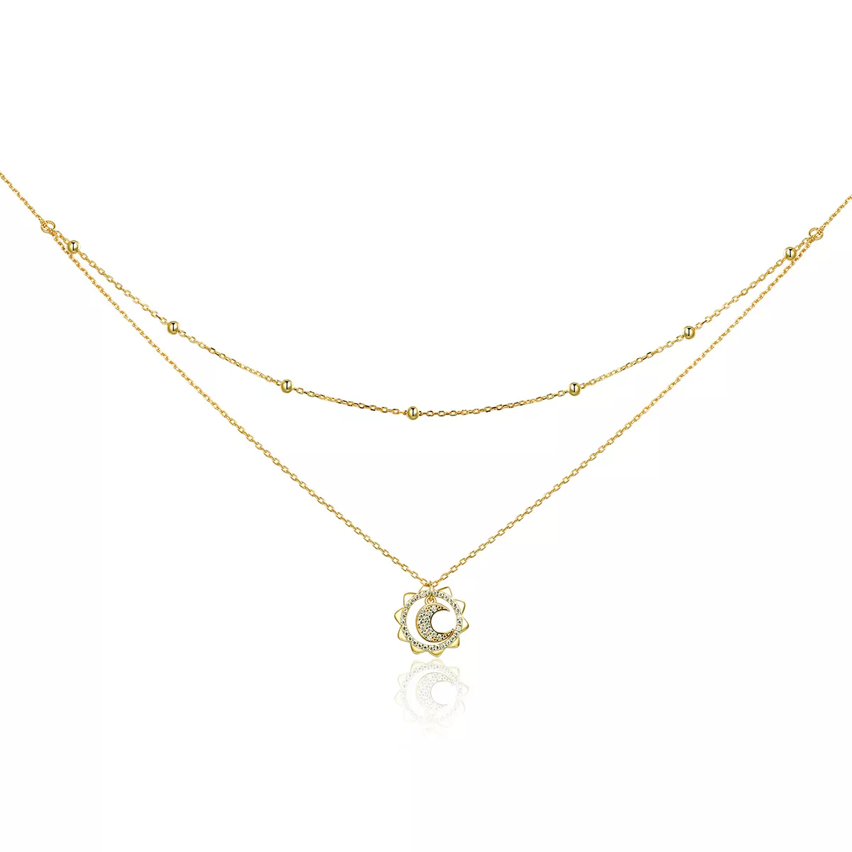 14k pozlacené náhrdelník slunce měsíc scn305 kubická zirkonie jako pandora
