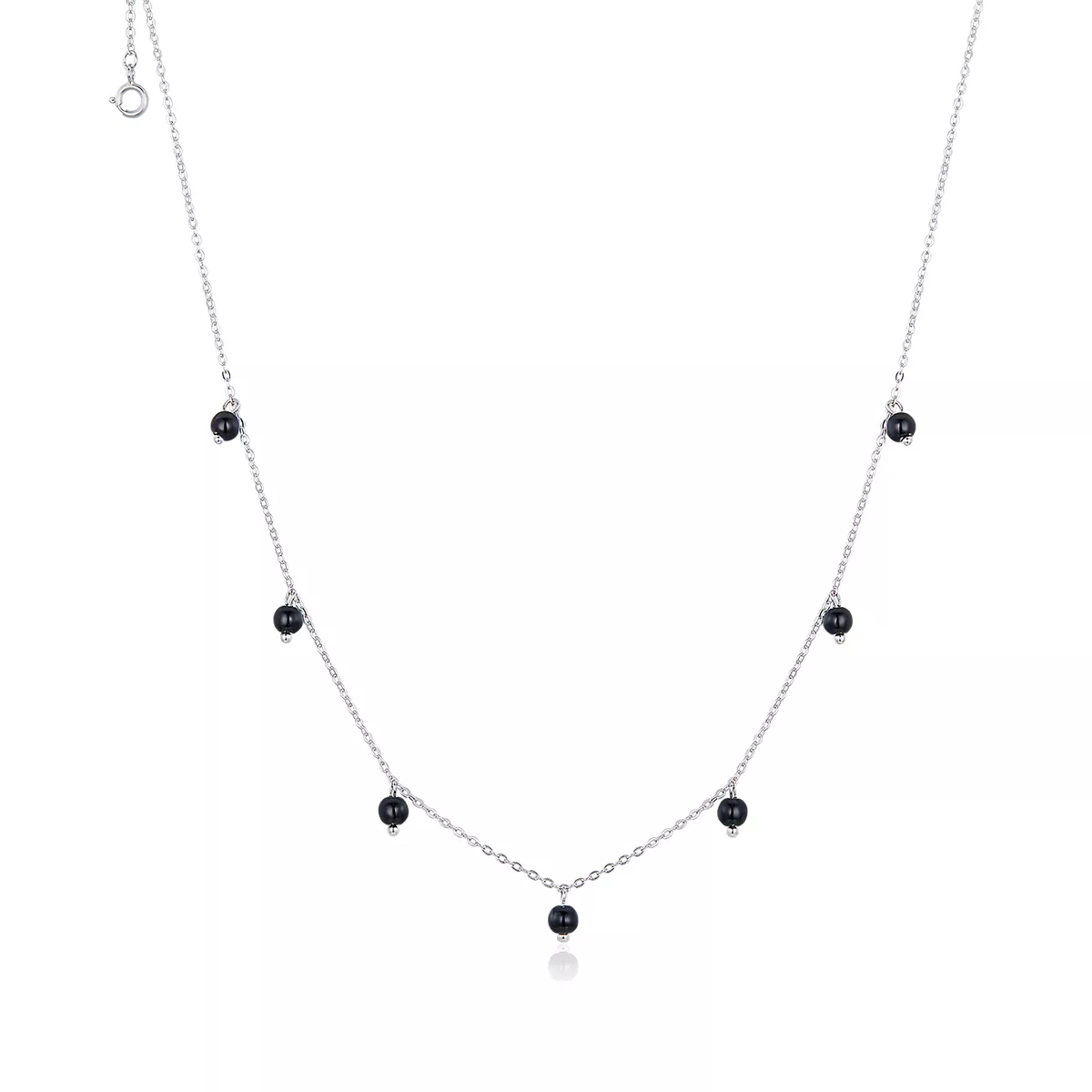 stříbrné náhrdelník černý syntetický krystal scn392 pandora styl